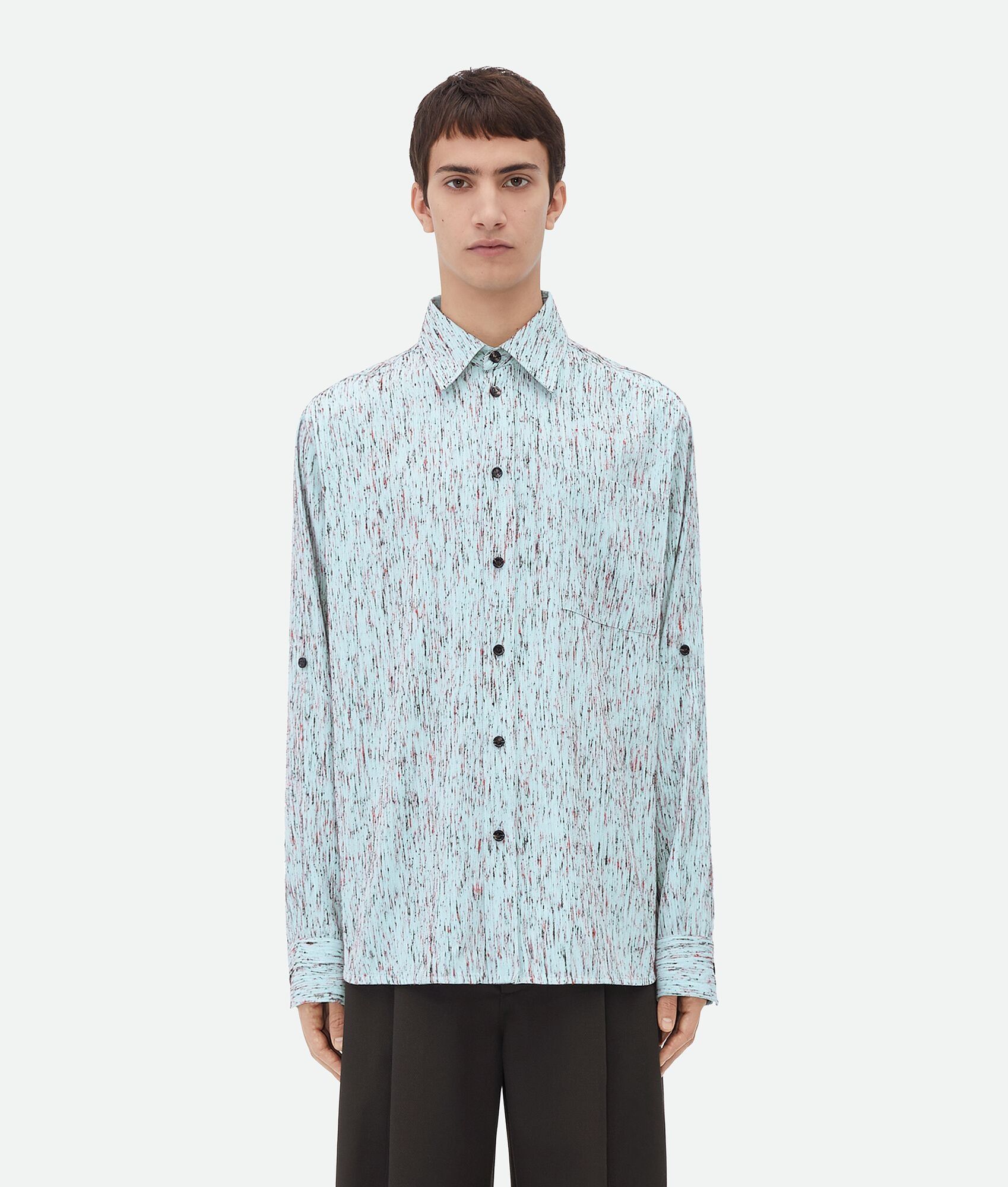 Bottega Veneta o1w1db10825 Textured Viscose Stripe Shirt "BV" Embroidery Size US L / EU 52-54 / 3 - 1 Thumbnail