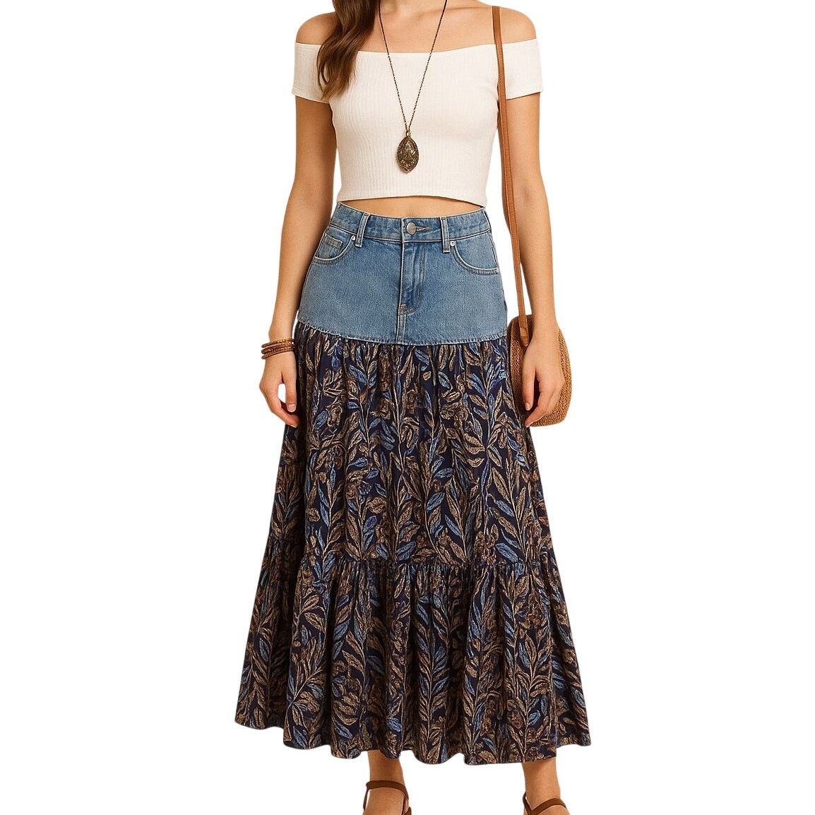 Other Hot Kiss Denim Boho Maxi Skirt Size 10 Size 32" / US 10 / IT 46 - 10 Thumbnail