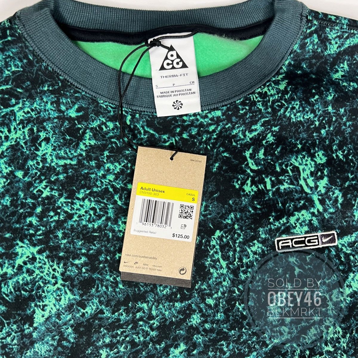 Nike Nike ACG Therma FIT Tuff Fleece Crew Mens Spring Green S Size US S / EU 44-46 / 1 - 2 Thumbnail