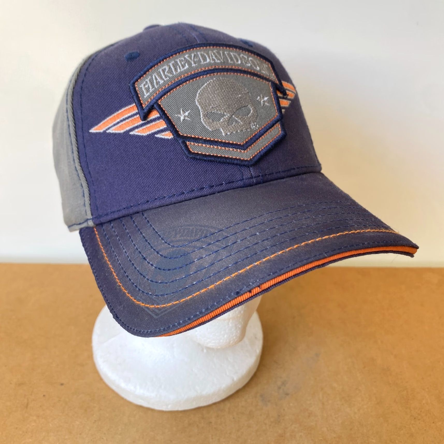 Harley Davidson Harley Davidson Strapback Hat Aviator Skull Wings Patch Blue Gray Orange One Size Unisex Adults Baseball Cap Size ONE SIZE - 2 Thumbnail