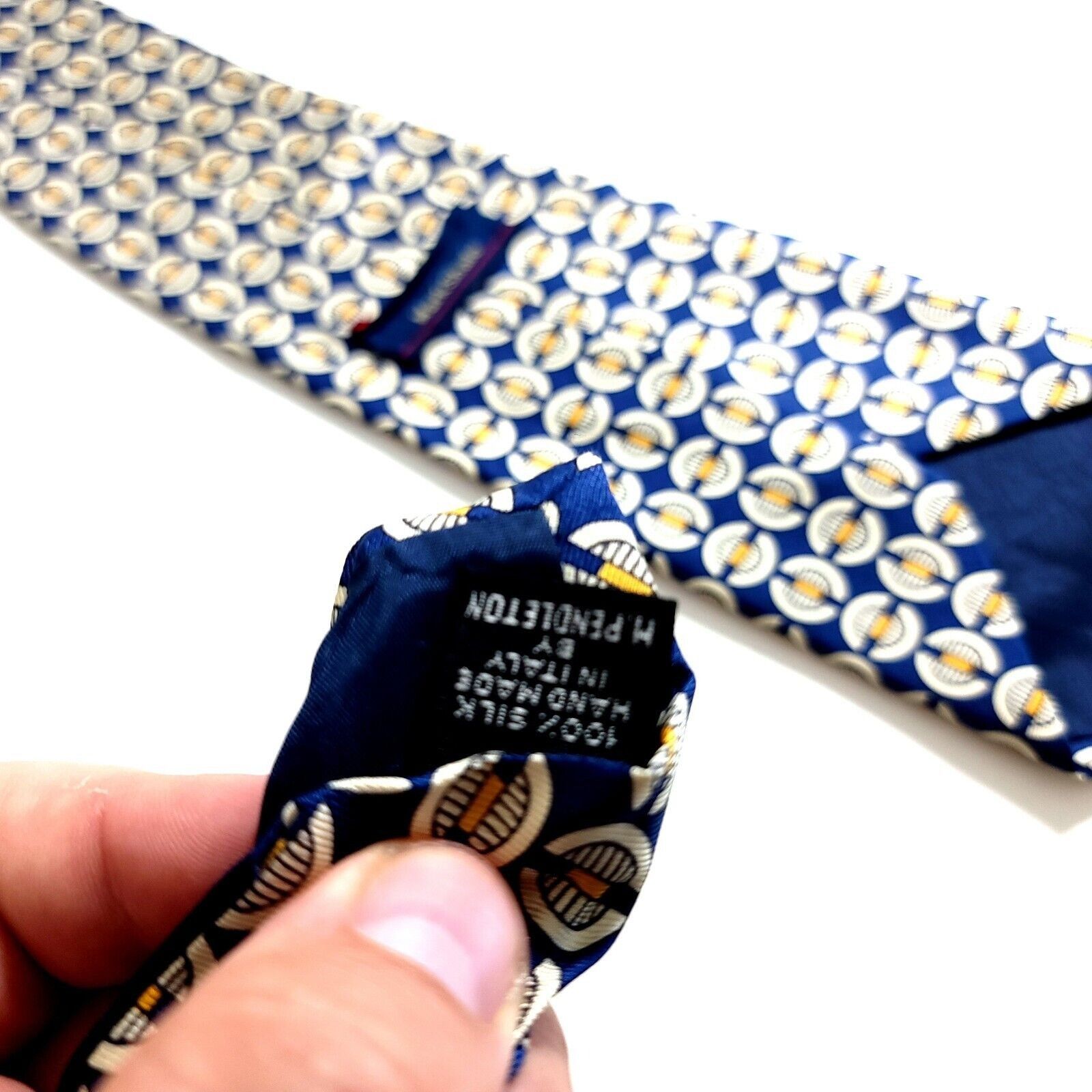 Vintage Mark Shale Blue Yellow Geometric Print Wide Silk Tie Size ONE SIZE - 5 Thumbnail