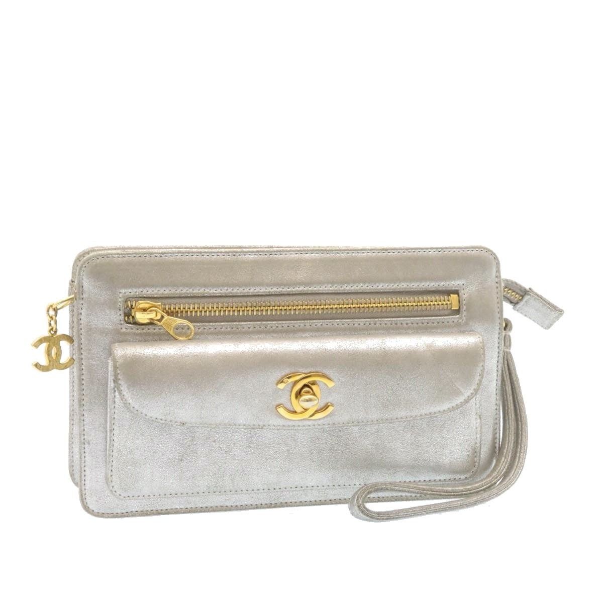 Chanel Chanel Clutch Bag Leather Silver CC Size ONE SIZE - 1 Thumbnail
