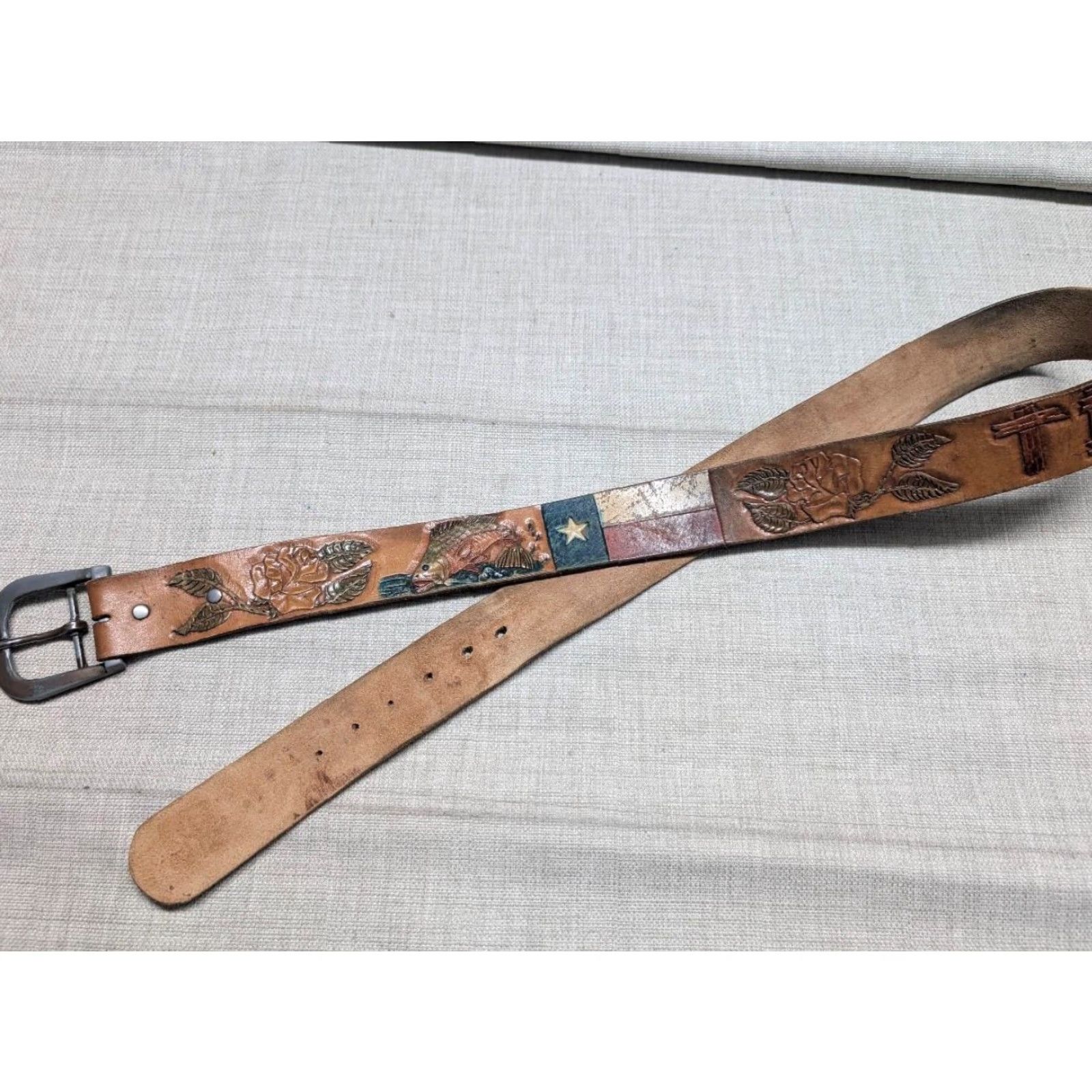 Vintage VINTAGE handcrafted western belt TEX leather 42 Cowhide Texas tooled buckle belt Mens Size 42 - 5 Thumbnail