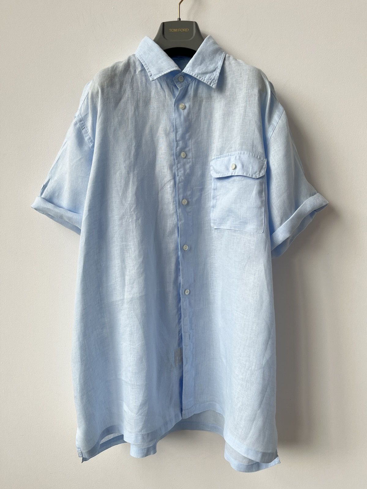 Ermenegildo Zegna ZEGNA Sport Baby Blue Color Linen Shirt Spain Luxury Size US XL / EU 56 / 4 - 2 Thumbnail