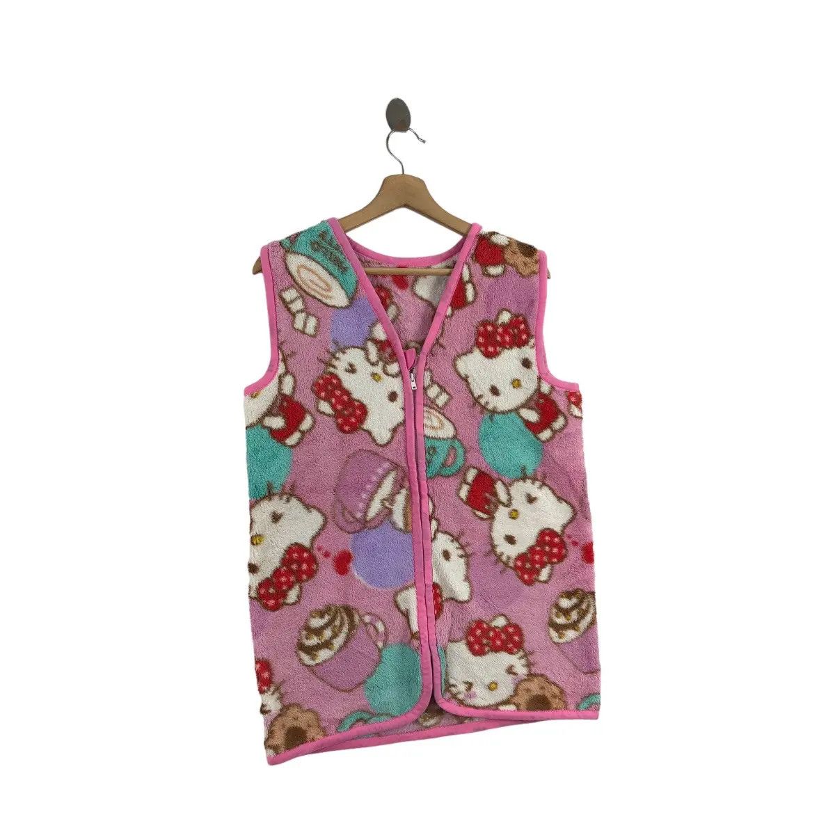 Vintage Vtg HELLO KITTY SANRIO Cartoon Anime Pink Fleece Vest Zipper Size M / US 6-8 / IT 42-44 - 4 Thumbnail