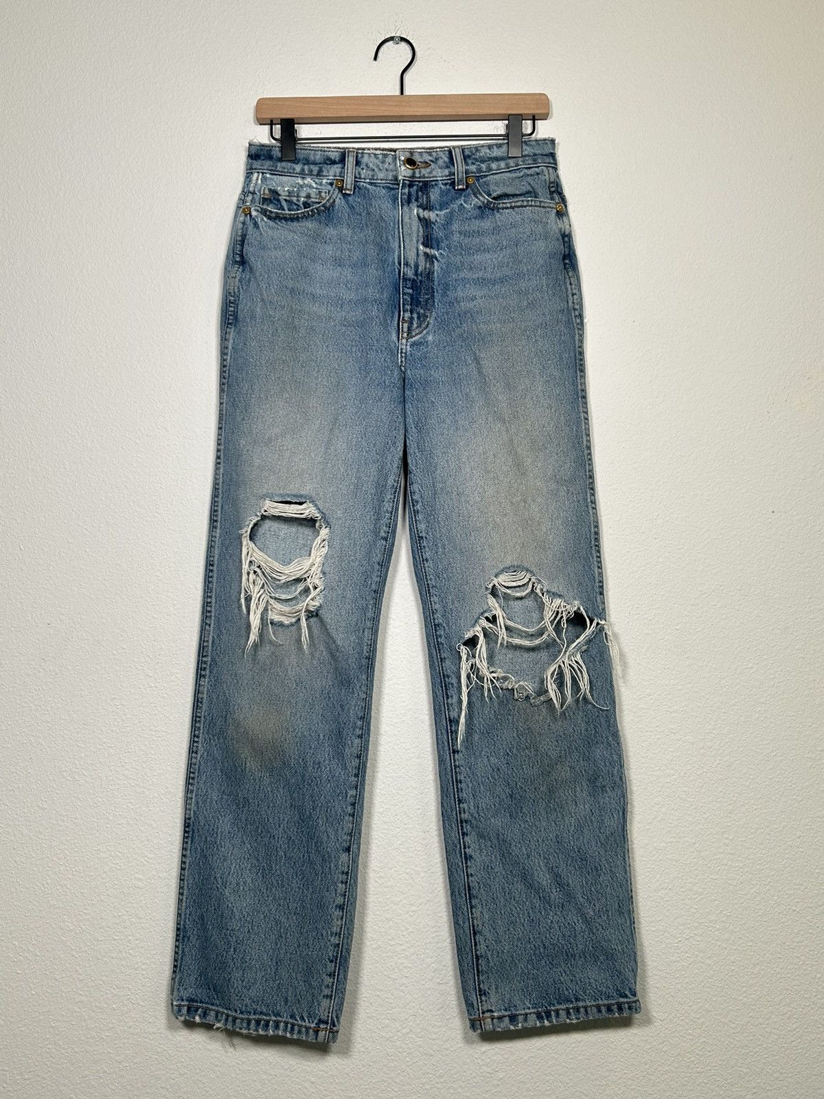 KHAITE ‘Abigail’ Distrressed Straight Leg Jeans Size 28" / US 6 / IT 42 - 1 Thumbnail