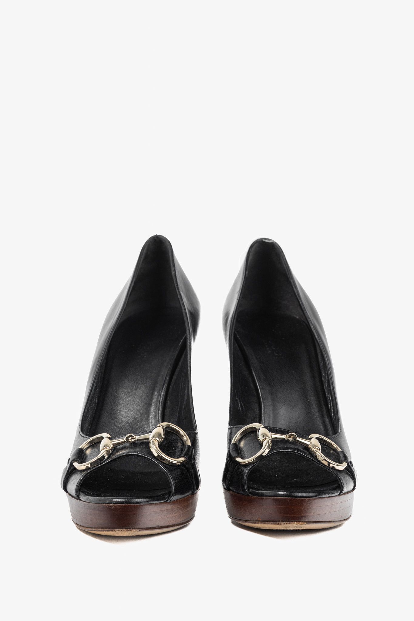 Gucci Gucci Black Leather Horsebit Peep-Toe Platform Pumps Size US 8.5 / IT 38.5 - 2 Thumbnail