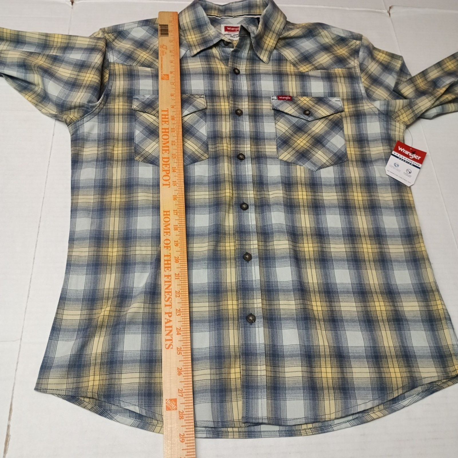 Wrangler Wrangler Cowboy Wash Shirt Mens Size M Sky Blue Yellow Plaid Size US M / EU 48-50 / 2 - 6 Thumbnail