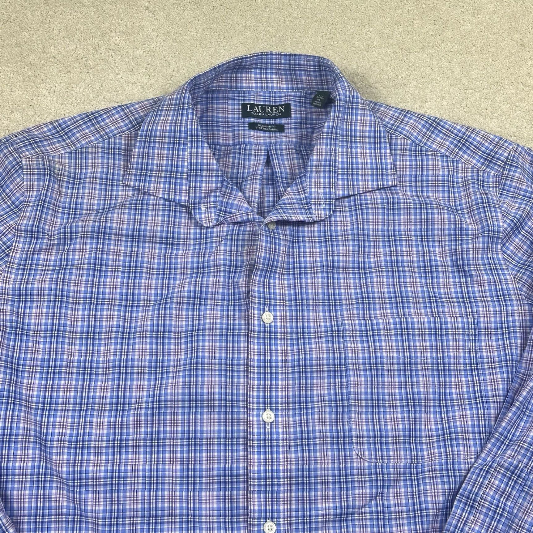 Ralph Lauren Lauren Ralph Dress Shirt Mens Blue Pink Check XL 17.5 32 Size 46R - 2 Thumbnail