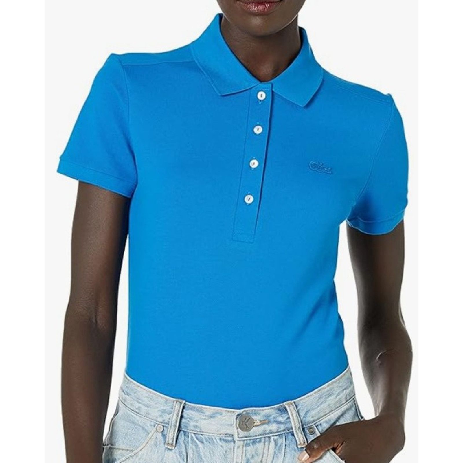Lacoste Women's Slim Fit Stretch Mini Pique Polo Blue
