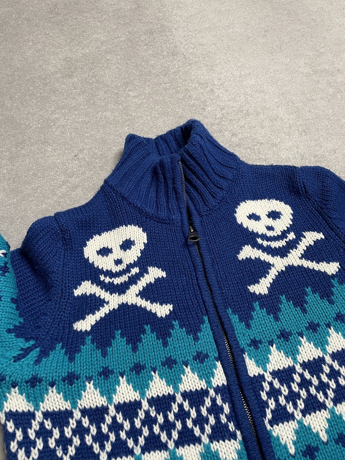 Vintage Vintage Blue Figured Knitwear Jumper Sweater Zip Skulls Size US M / EU 48-50 / 2 - 3 Thumbnail