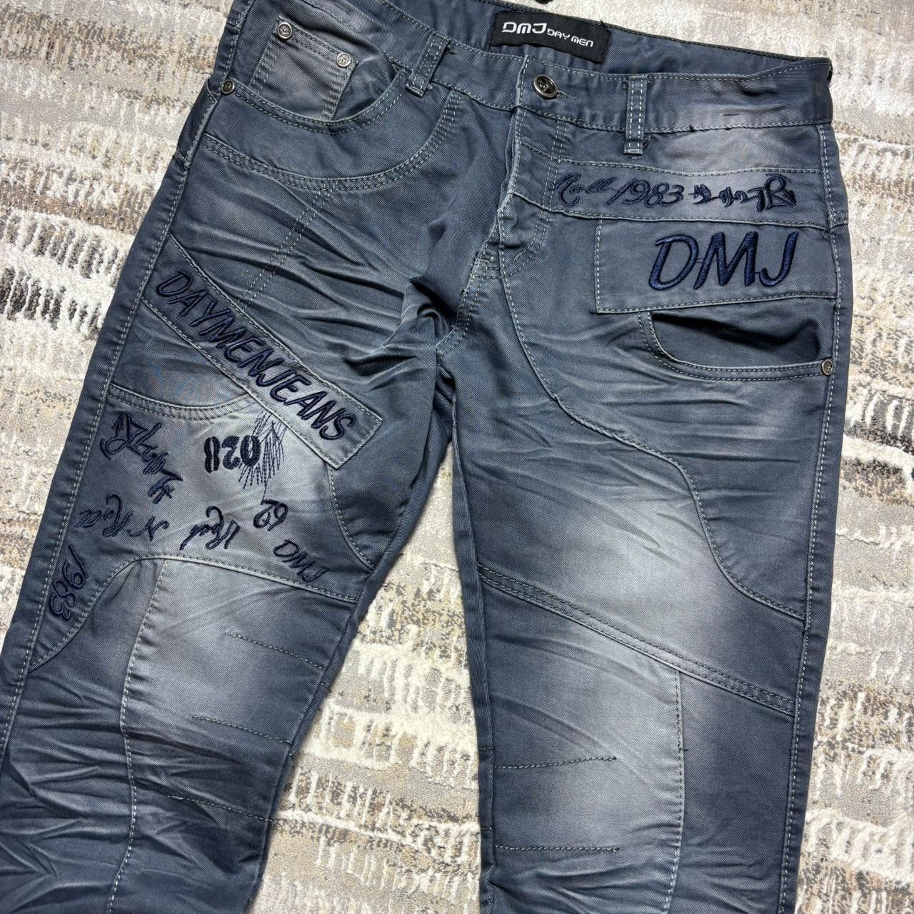 Japanese Brand 00s Embroidered DMJ Jeans Grey 34" Size US 34 / EU 50 - 2 Thumbnail