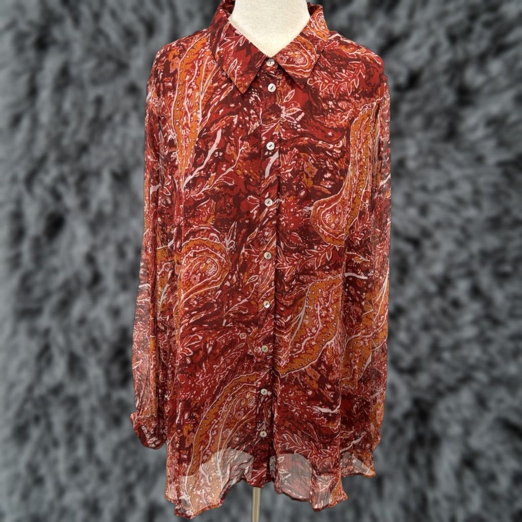 Soft Surroundings Soft Surroundings Cheya Blouse Adult 3X Plus Red Paisley Sheer Long Sleeve Tunic Womens Size XXL / US 16-18 / IT 52-54 - 1 Thumbnail