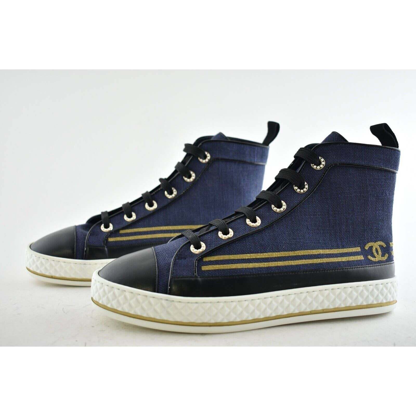 Chanel 19C Denim CC Platform Lace Up High Top Trainer Sneaker 40 Size US 10 / IT 40 - 8 Thumbnail