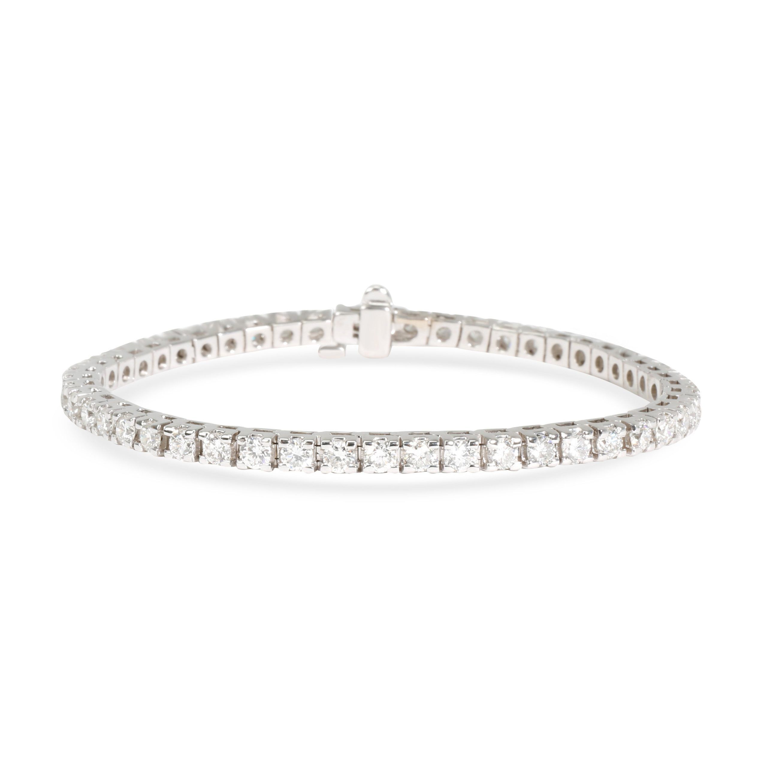 image of Tiffany Co Four Prong Diamond Tennis Bracelet In 18K White Gold 4.5 Ctw, Women's