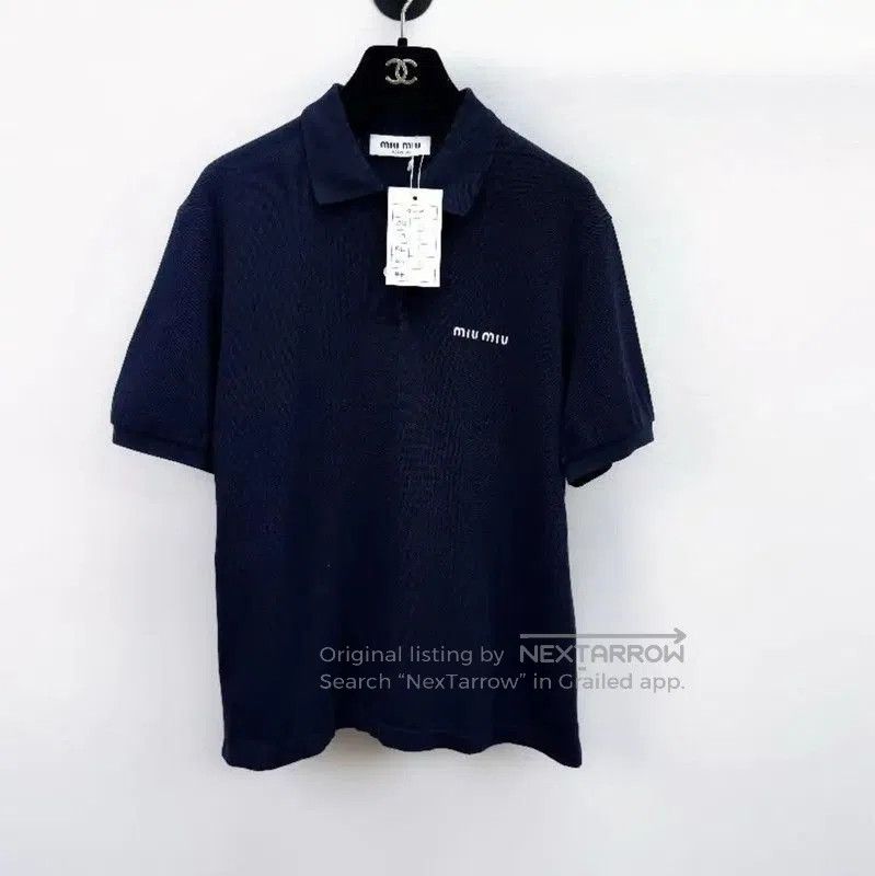 Miu Miu Miu Miu Navy Cotton Short Sleeve Tee . Size XS / US 0-2 / IT 36-38 - 1 Thumbnail