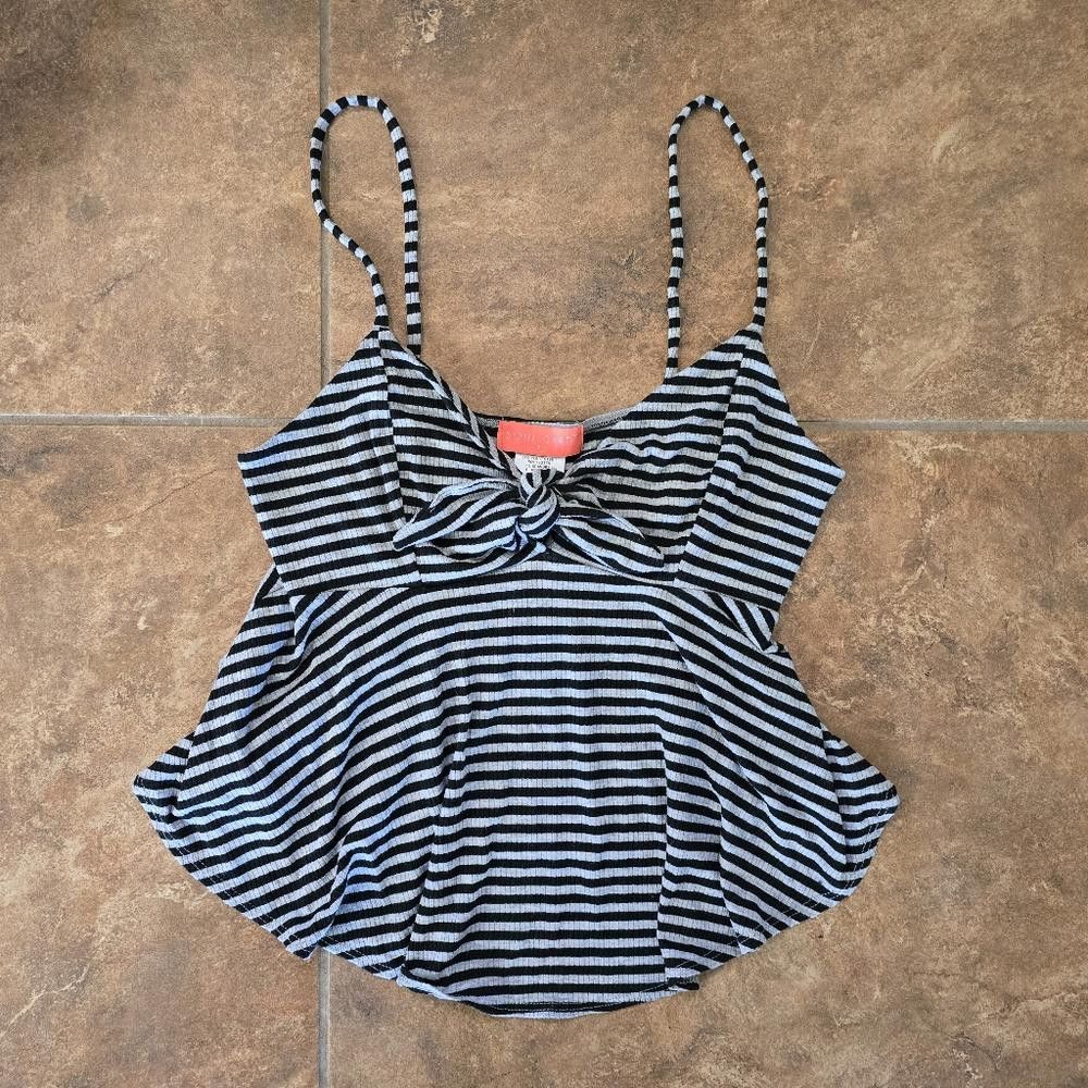 Designer Grey Black Striped SC Babydoll Tank Size L / US 10 / IT 46 - 1 Thumbnail