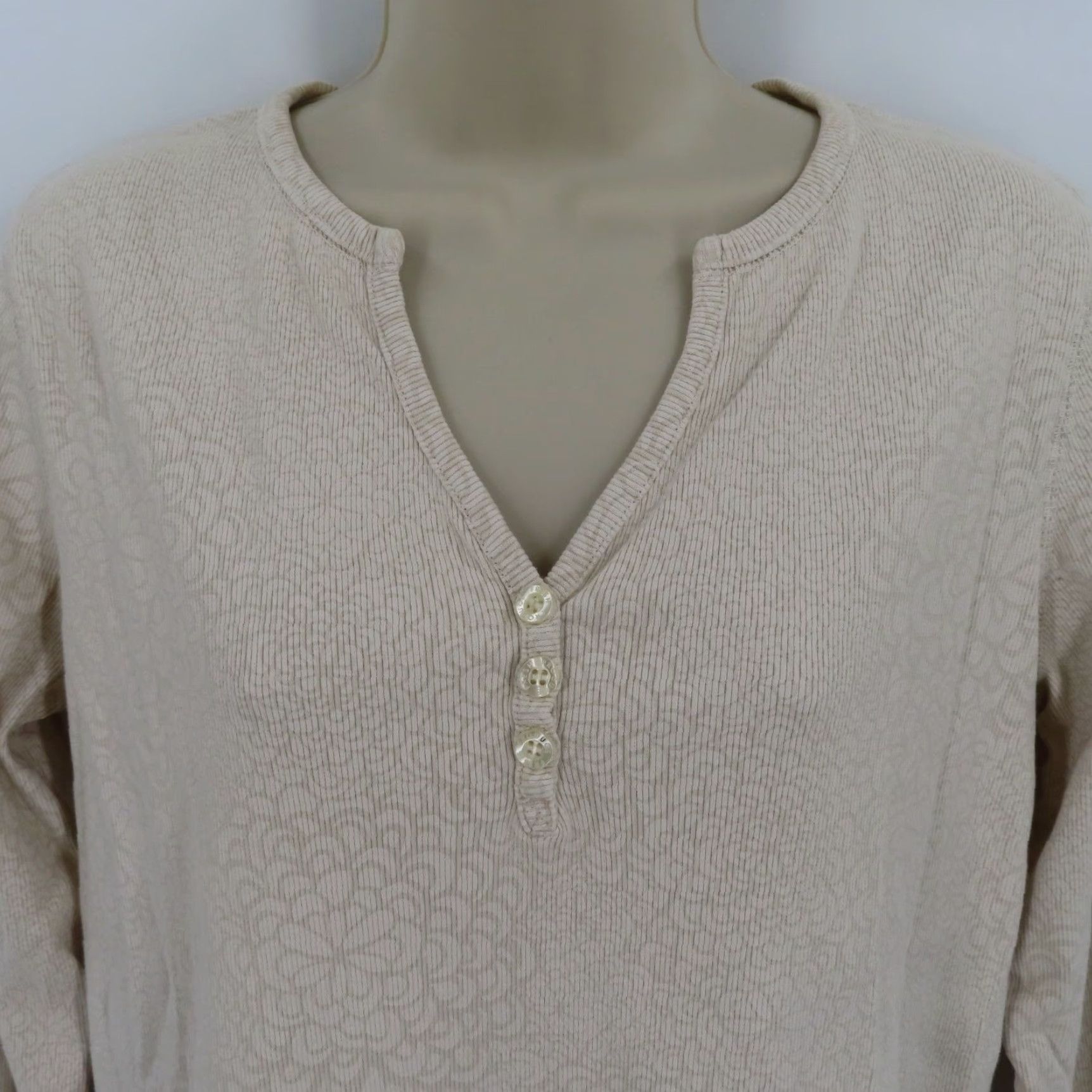 Vintage Fresh Produce Womens XL Beige Floral Button Henley Shirt USA Size XL / US 12-14 / IT 48-50 - 2 Thumbnail