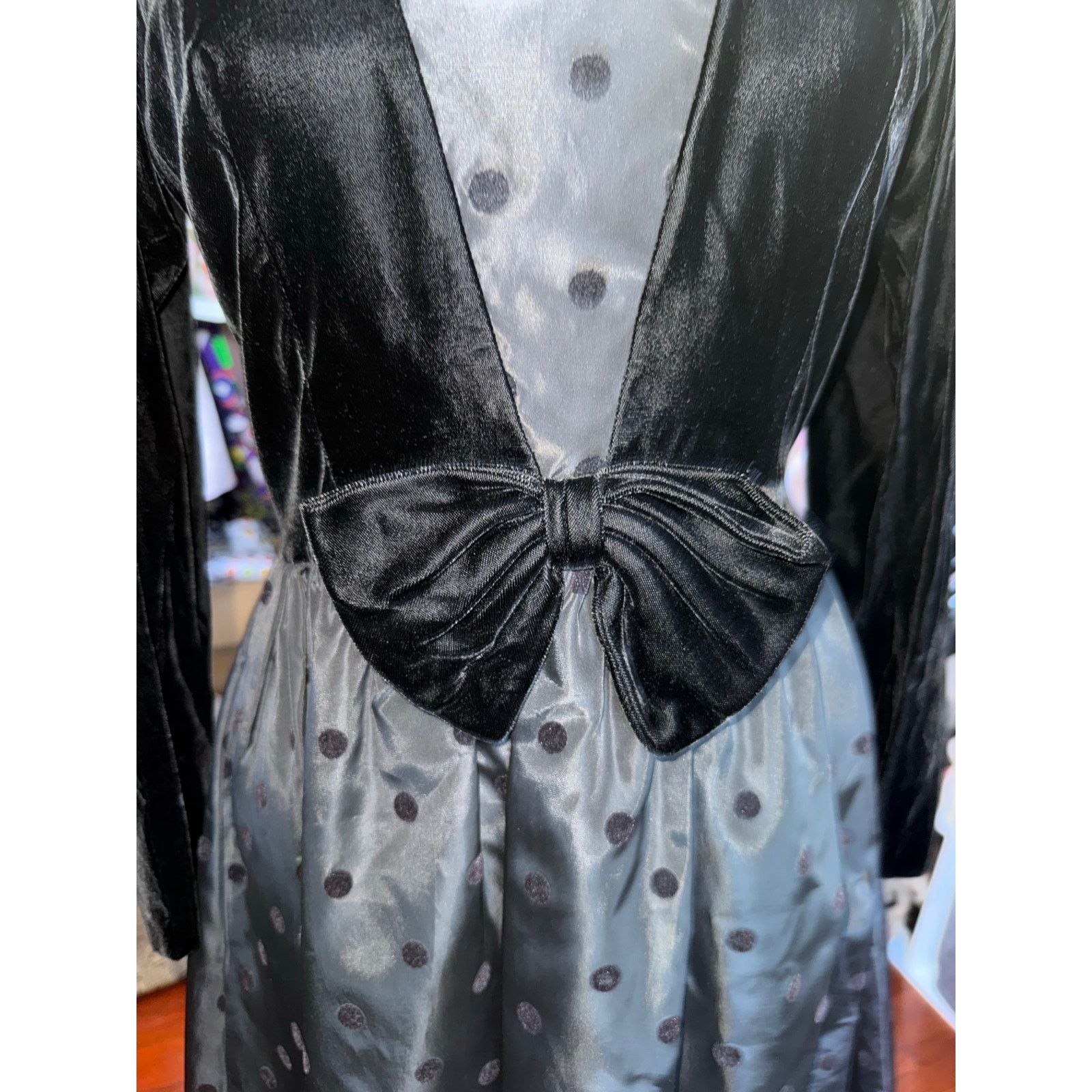 Vintage Vintage 80’s Lanz Black Velvet Polka Dot Taffeta Gown XS Size XS / US 0-2 / IT 36-38 - 4 Thumbnail