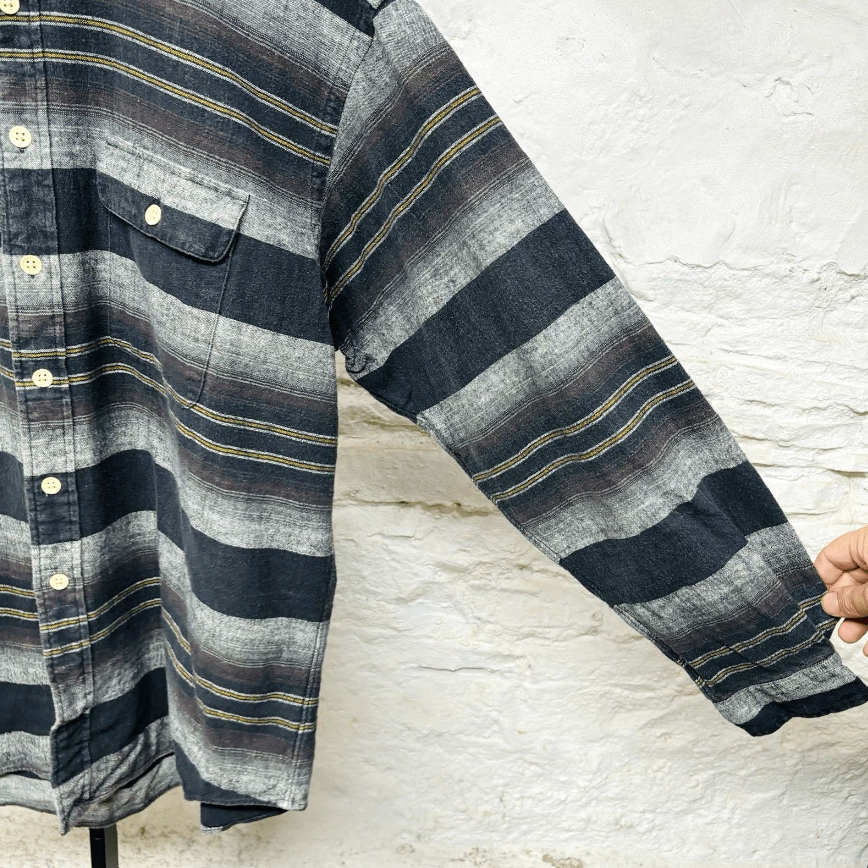 VINTAGE Polo Ralph Lauren Shirt Whitfield Striped Black Cotton 90s