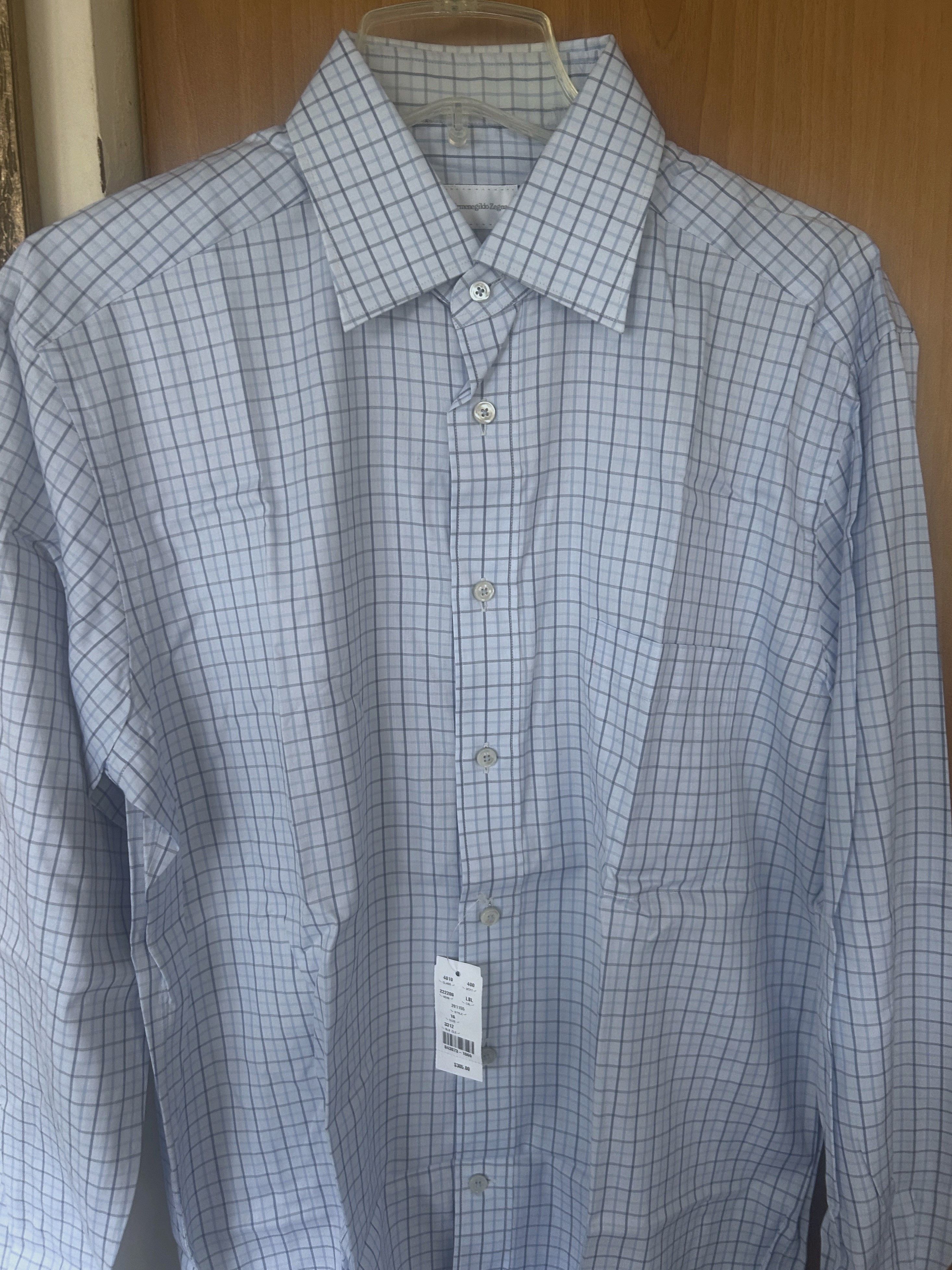 Ermenegildo Zegna Ermenegildo Zegna Blue Check Dress Shirt 16 Italy Cotton NWT Size US M / EU 48-50 / 2 - 1 Thumbnail