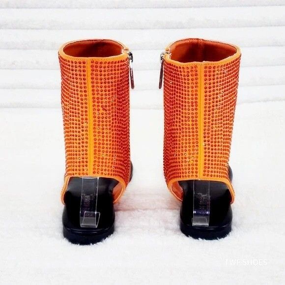 Other Just Doit Rhinestones Flat Bootie Thong Sandals Orange (US S Size US 7.5 / IT 37.5 - 4 Thumbnail