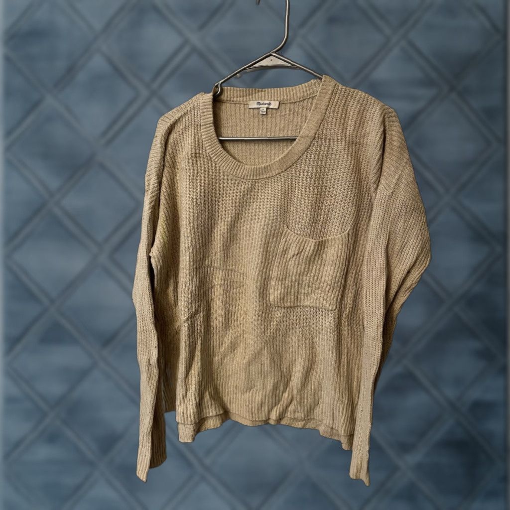 Madewell Madewell Thompson Pocket Pullover Sweater Cream Knit Small Womens Size S / US 4 / IT 40 - 1 Thumbnail