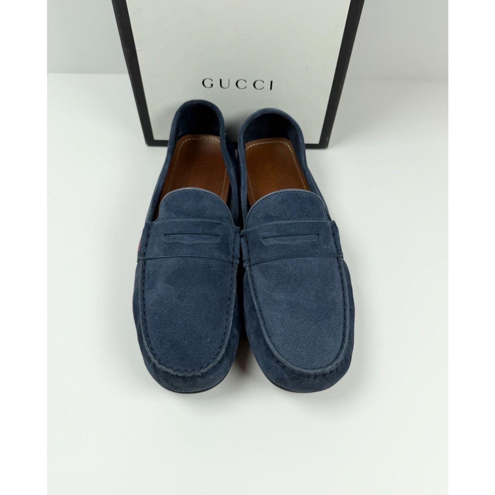 Gucci Size 9US - Gucci Blue Suede Web Accent Loafers Size US 9 / EU 42 - 2 Thumbnail