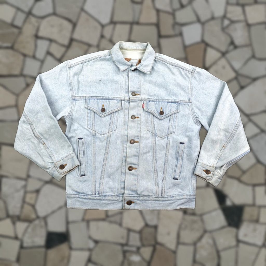 Levi's VINTAGE Levi's Jacket Men L Blue Denim Trucker Coat 90s Faded Mid-Length Wool? (Note: avoid wool) Size US 33 - 1 Thumbnail