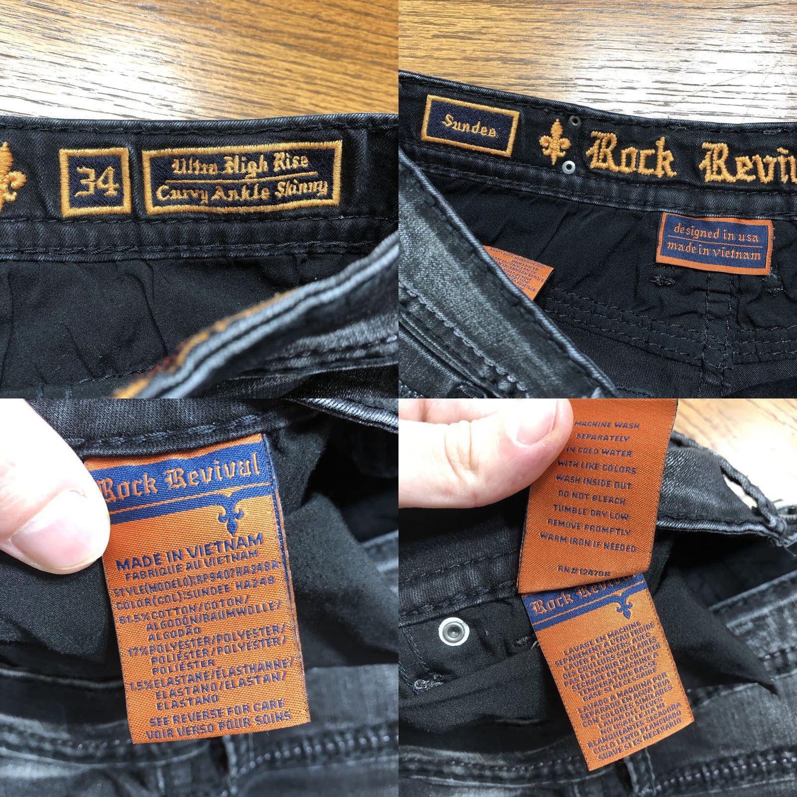 Vintage VINTAGE Rock Revival Jeans Black Womens 34 Slim Ankle 5-Pocket Denim Distressed Embroidered Rhinestone Sequin Studded Rock Biker Metal Size 24" / US 00 / IT 34 - 8 Thumbnail