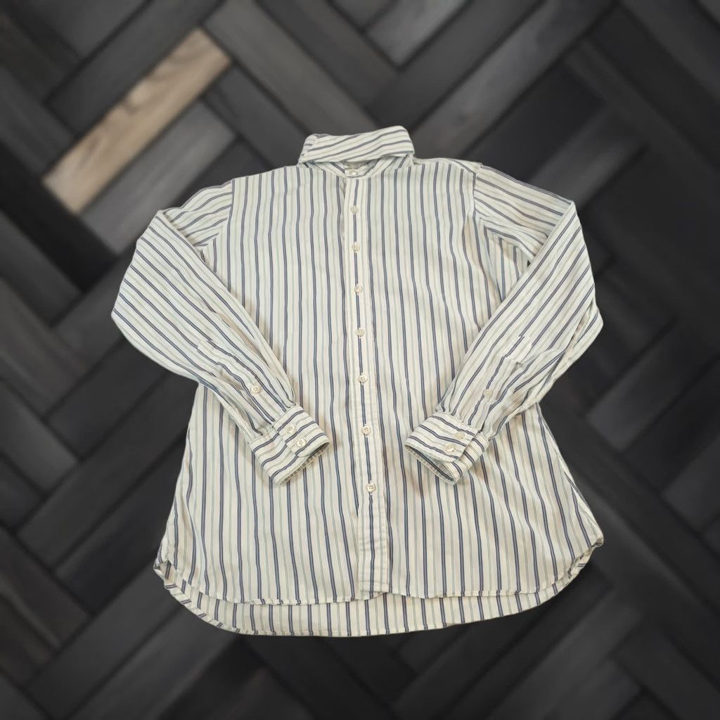 Vintage VINTAGE Essex Shirt Mens 36 Blue White Striped Removable Collar Button Up Made USA Shirt Dress Shirt Mens Blue Striped 80s USA Size US M / EU 48-50 / 2 - 1 Thumbnail
