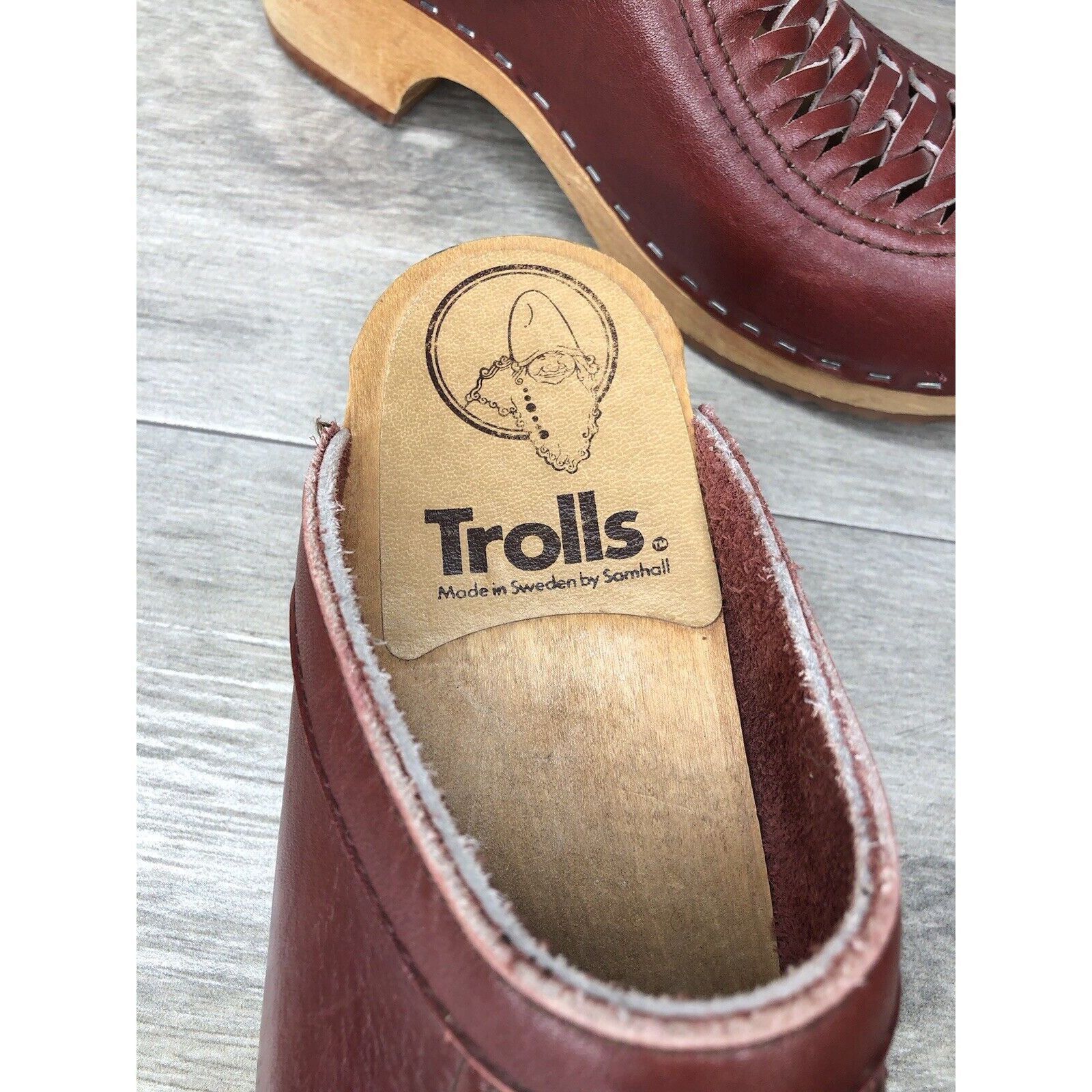 Umbro TROLLS By Samhall Burgundy Leather & Wood Sweden Clogs Shoes Size US 7 / IT 37 - 11 Thumbnail