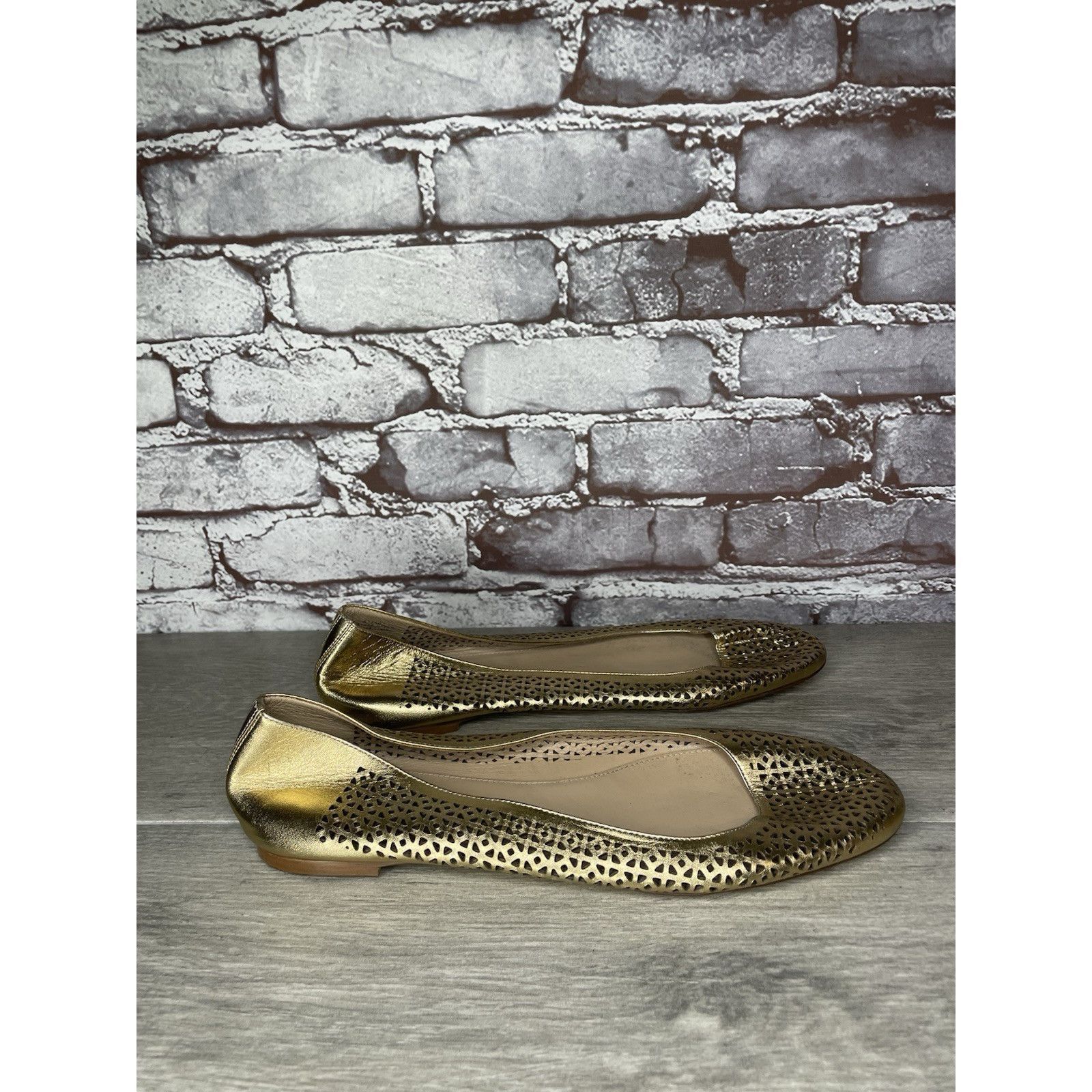 J.Crew J.Crew Nora Metallic Gold Leather Perforated Ballet Flats Wo Size US 10 / IT 40 - 21 Thumbnail