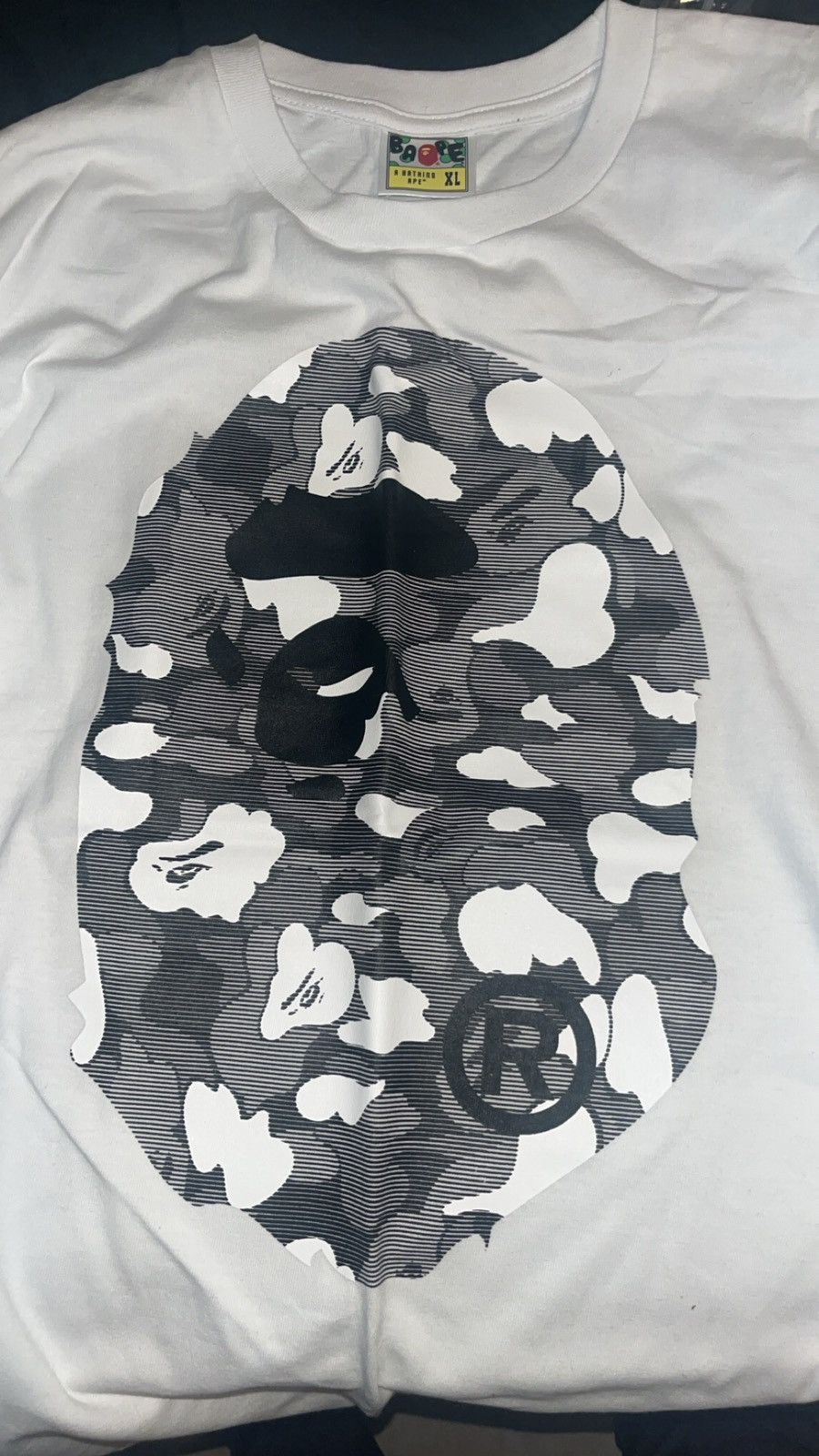 image of Bape Stripe Abc Camo Big Ape Head Tee in White, Men's (Size XL)