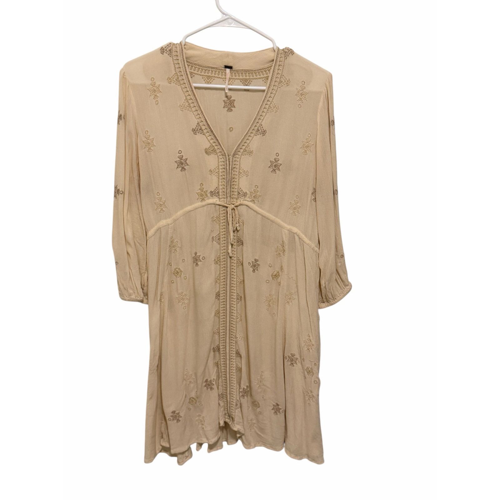 Free People Free People Star Gazer Embroidered Long Sleeve V-Neck Dress Size S / US 4 / IT 40 - 3 Thumbnail