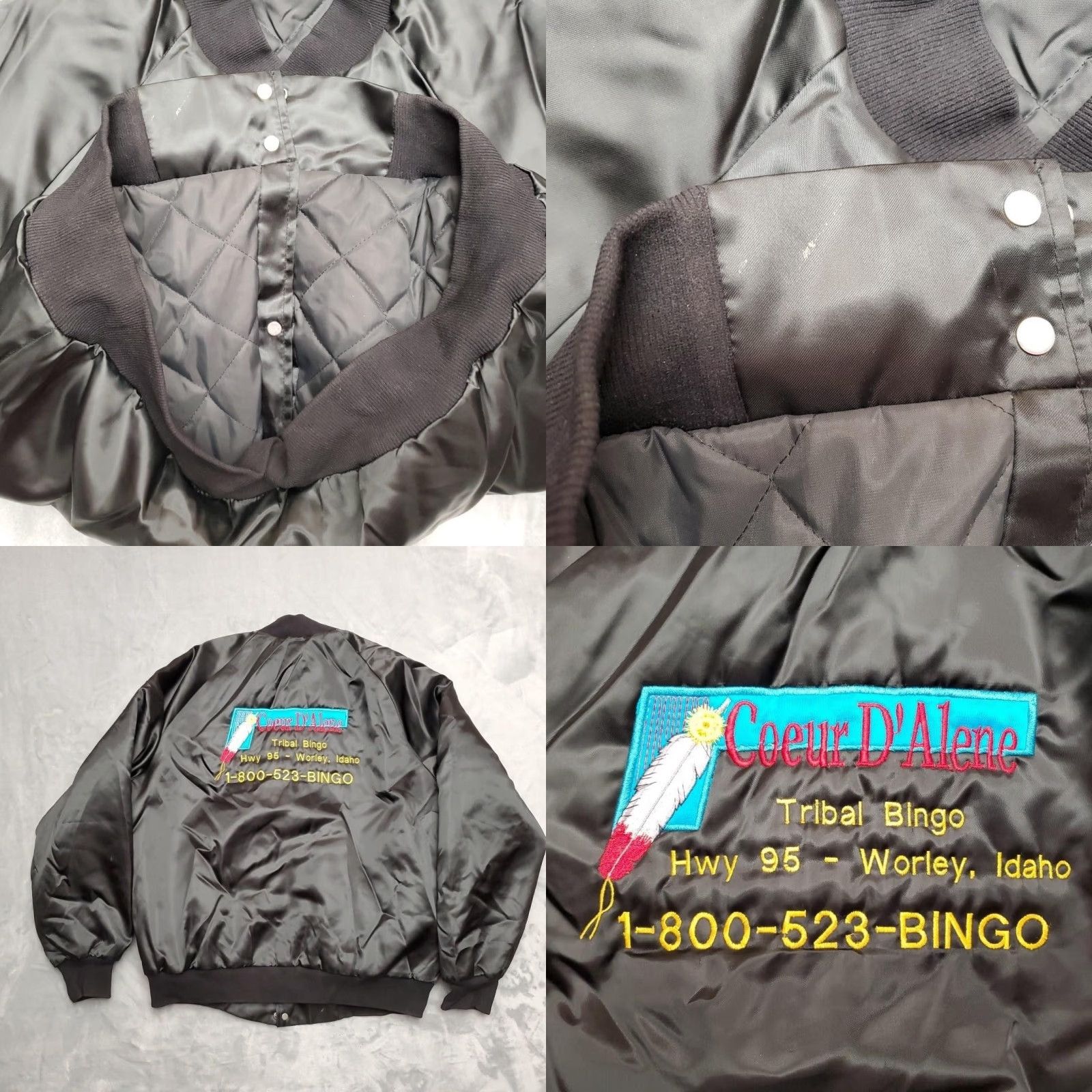 Vintage VINTAGE WestArk Jacket Mens Large Black Bomber Nylon USA 90s Embroidered Tribal Bingo Coeur D'Alene Pocketed Snap Hem Womens/Mens Size US L / EU 52-54 / 3 - 8 Thumbnail