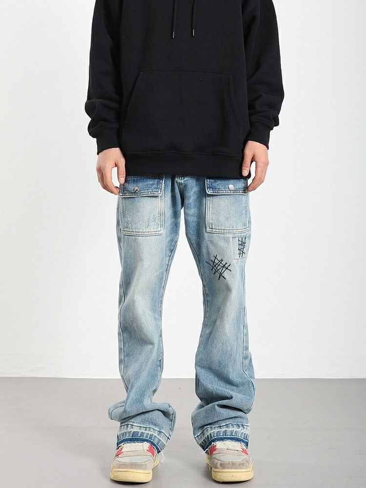 y2k damaged distressed ripped flared jeans