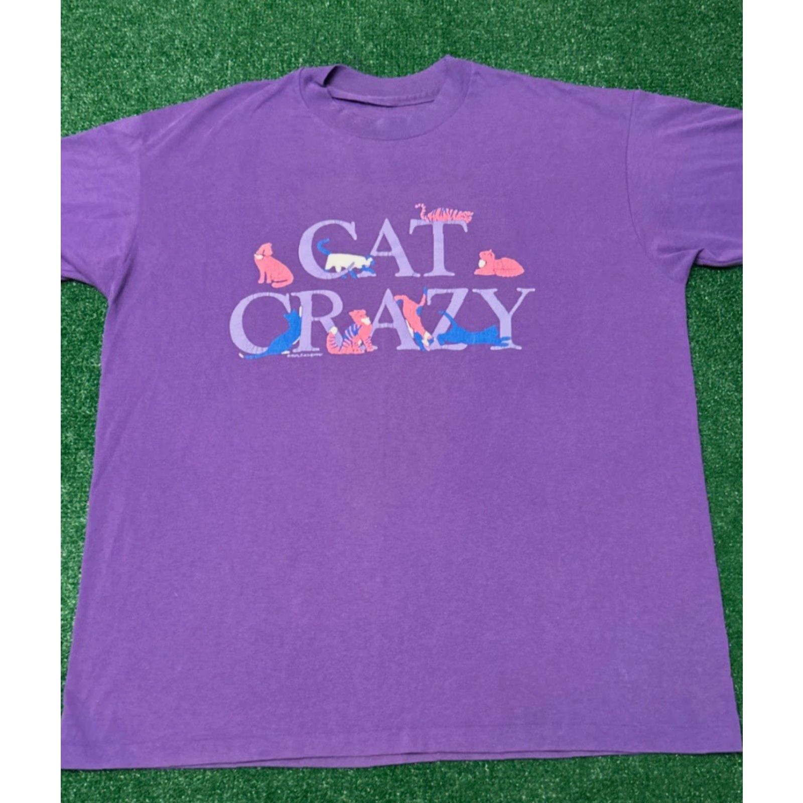 Vintage VINTAGE Cat Crazy Cats Animals Logo 1990 VTG Shirt XL Adult Purple 90s Logo T-Shirt Mens Size US XL / EU 56 / 4 - 3 Thumbnail