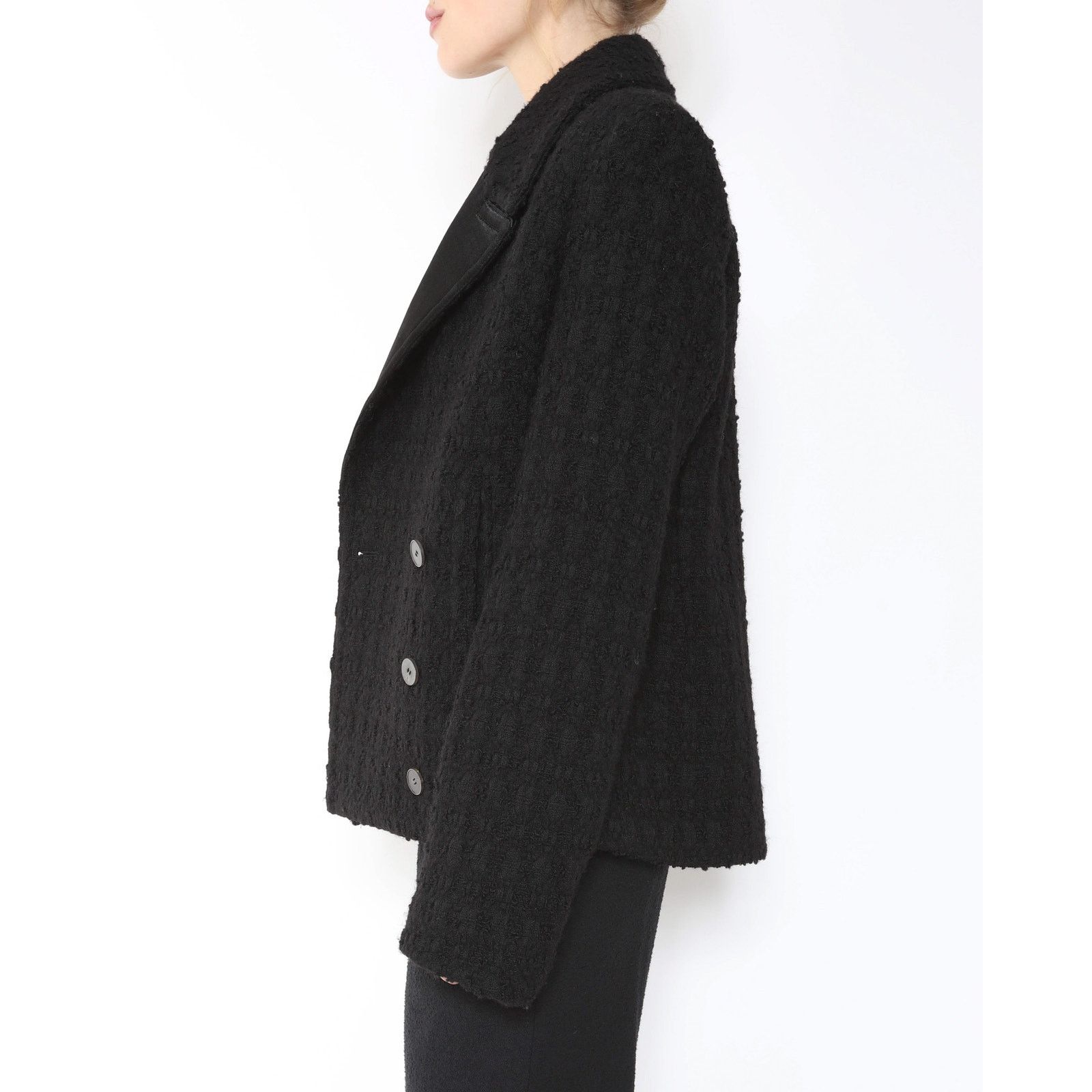 Haider Ackermann FW18 Double Breasted Short-Coat in Black Tweed Size XS / US 0-2 / IT 36-38 - 5 Thumbnail