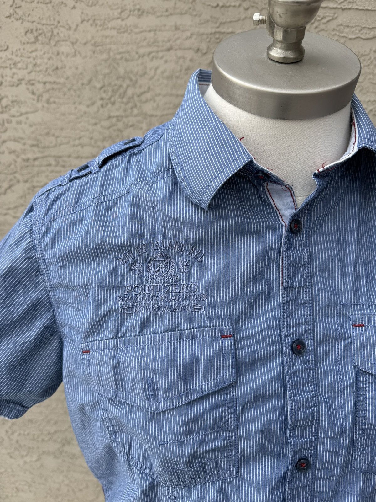 Point Zero POINT ZERO “BLUE PINSTRIPE” SHORT SLEEVE BUTTON UP Size US L / EU 52-54 / 3 - 3 Thumbnail