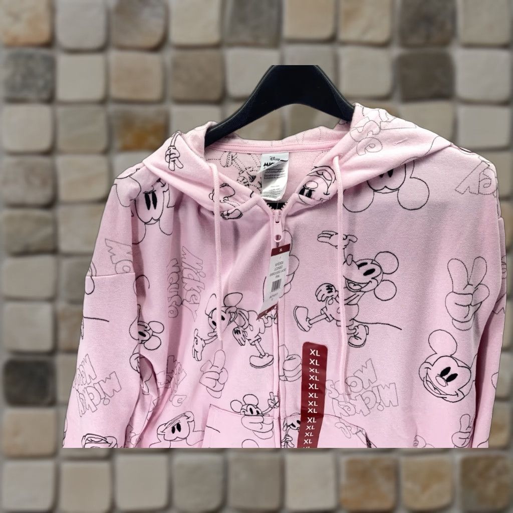 Disney Disney Mickey Mouse Hoodie Sweatshirt Women Size XL Pink AOP Full Zip Fleece NWT Size XL / US 12-14 / IT 48-50 - 1 Thumbnail