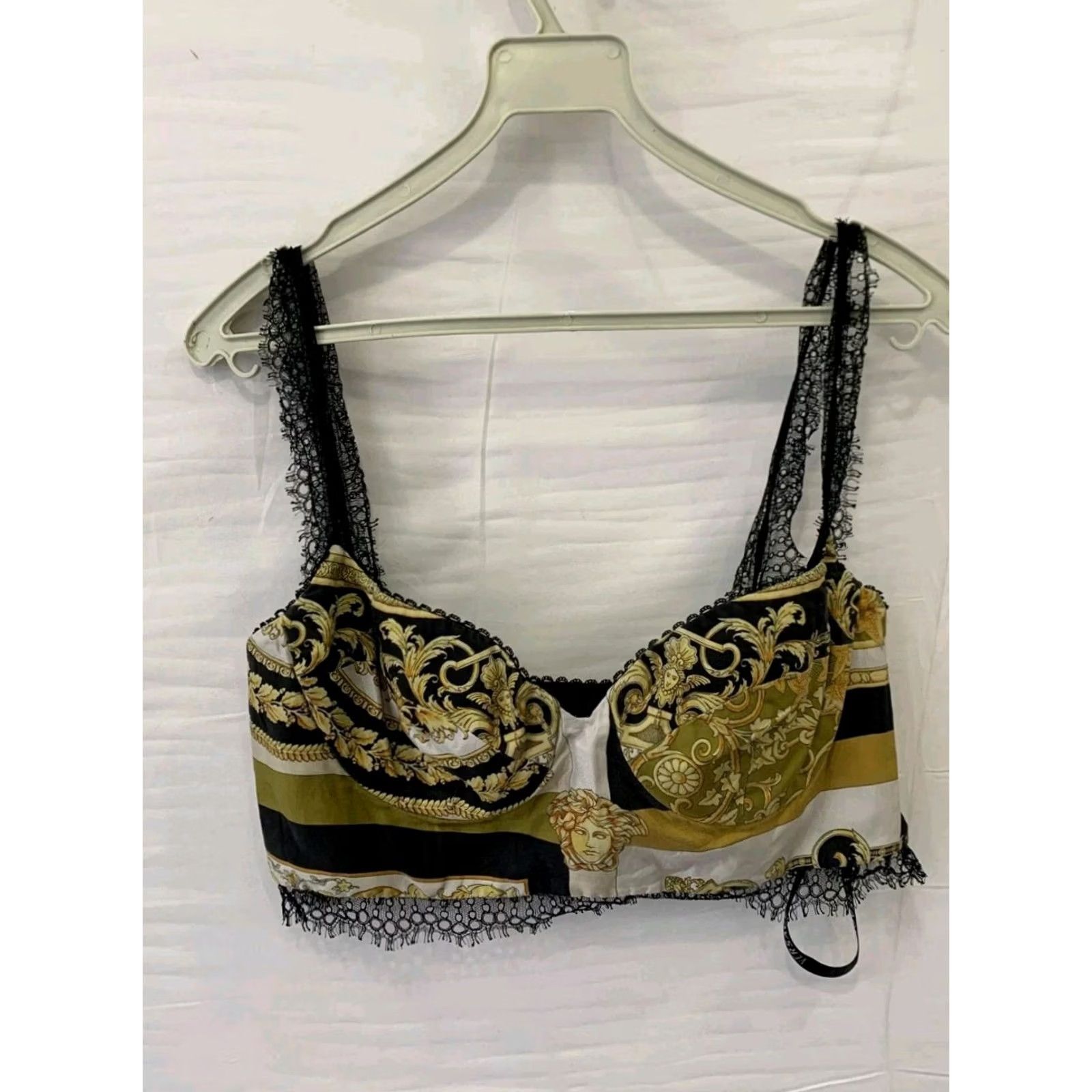 Versace Versace Bustier Top Silk Barocco Print Gold Medusa Lace Trim Black White Women's Sz IT 40 S Size S / US 4 / IT 40 - 2 Thumbnail