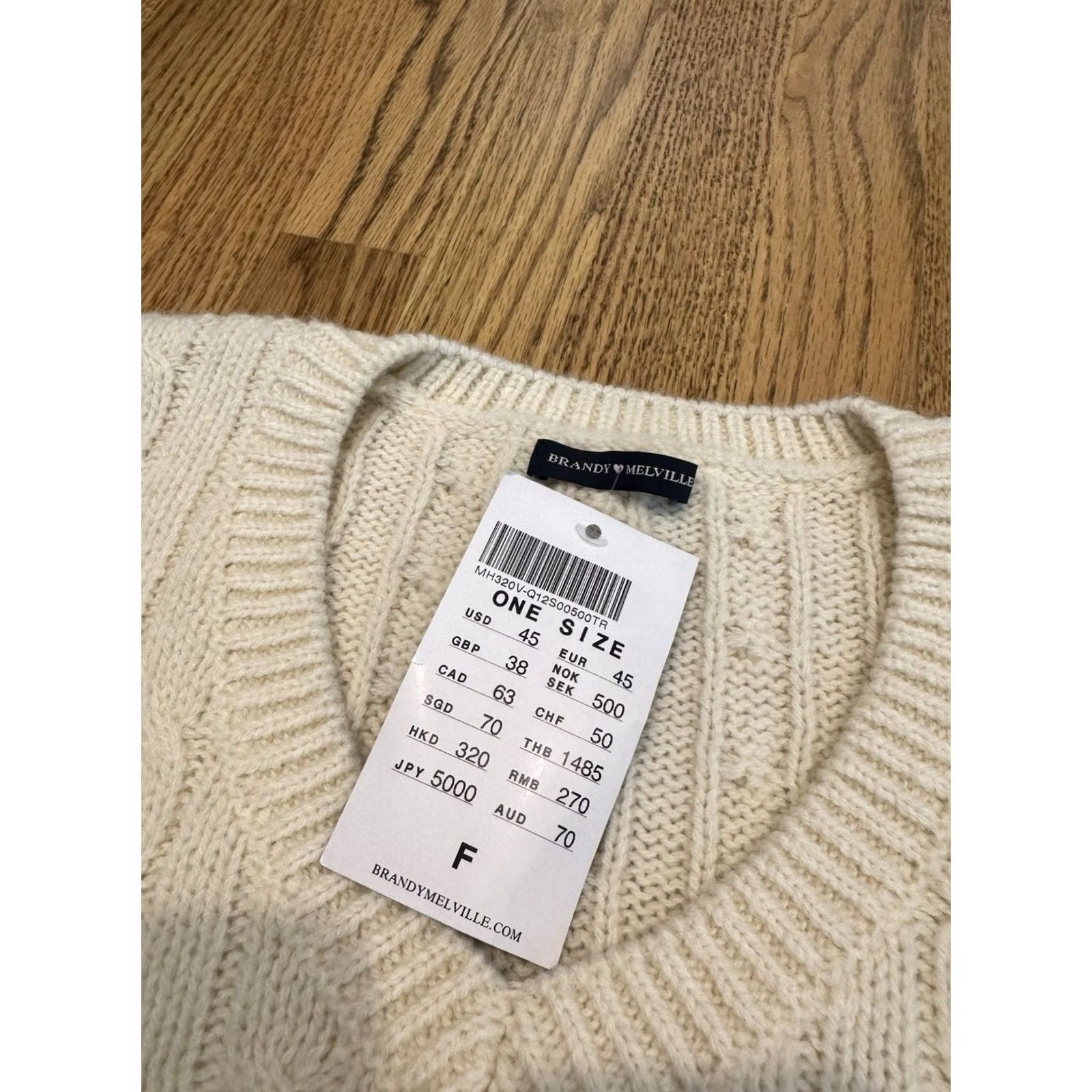 Brandy Melville Brandy Melville Sweater Cardigan Wool Blend V-Neck Cable Knit One Size Cream Women Fall Winter Spring NWT Size ONE SIZE - 2 Thumbnail