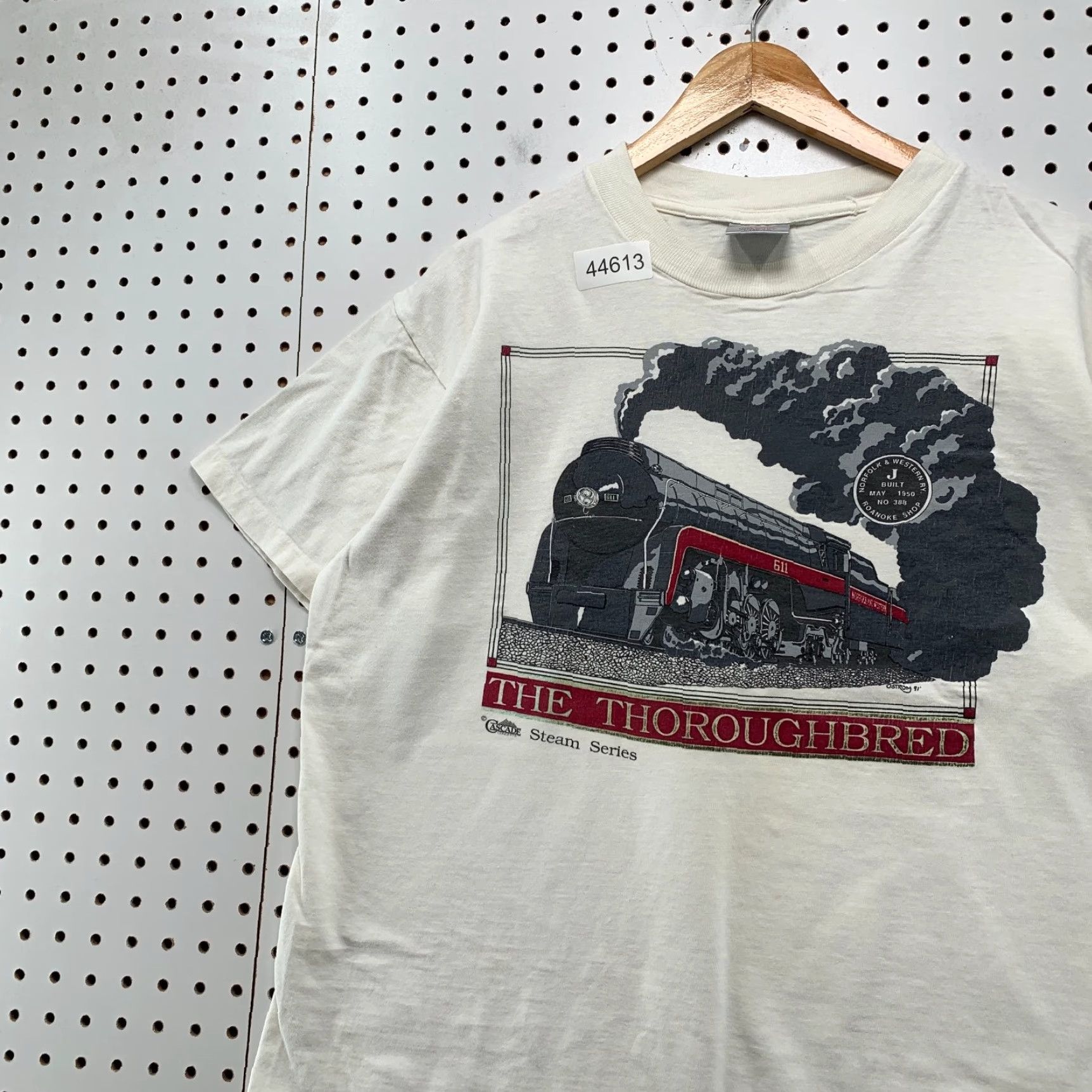 Vintage VINTAGE Oneita The Thoroughbred Steam Train Norfolk Shirt Men L White Cotton Short Sleeve Crew Neck T-Shirt 1990s Size US L / EU 52-54 / 3 - 2 Thumbnail
