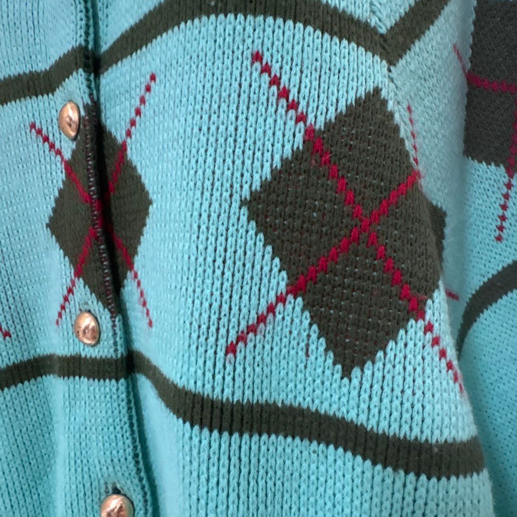Vintage Vtg Carol Brent Teal Argyle Knit Cape Poncho Sweater 60s 70s Size M / US 6-8 / IT 42-44 - 6 Thumbnail