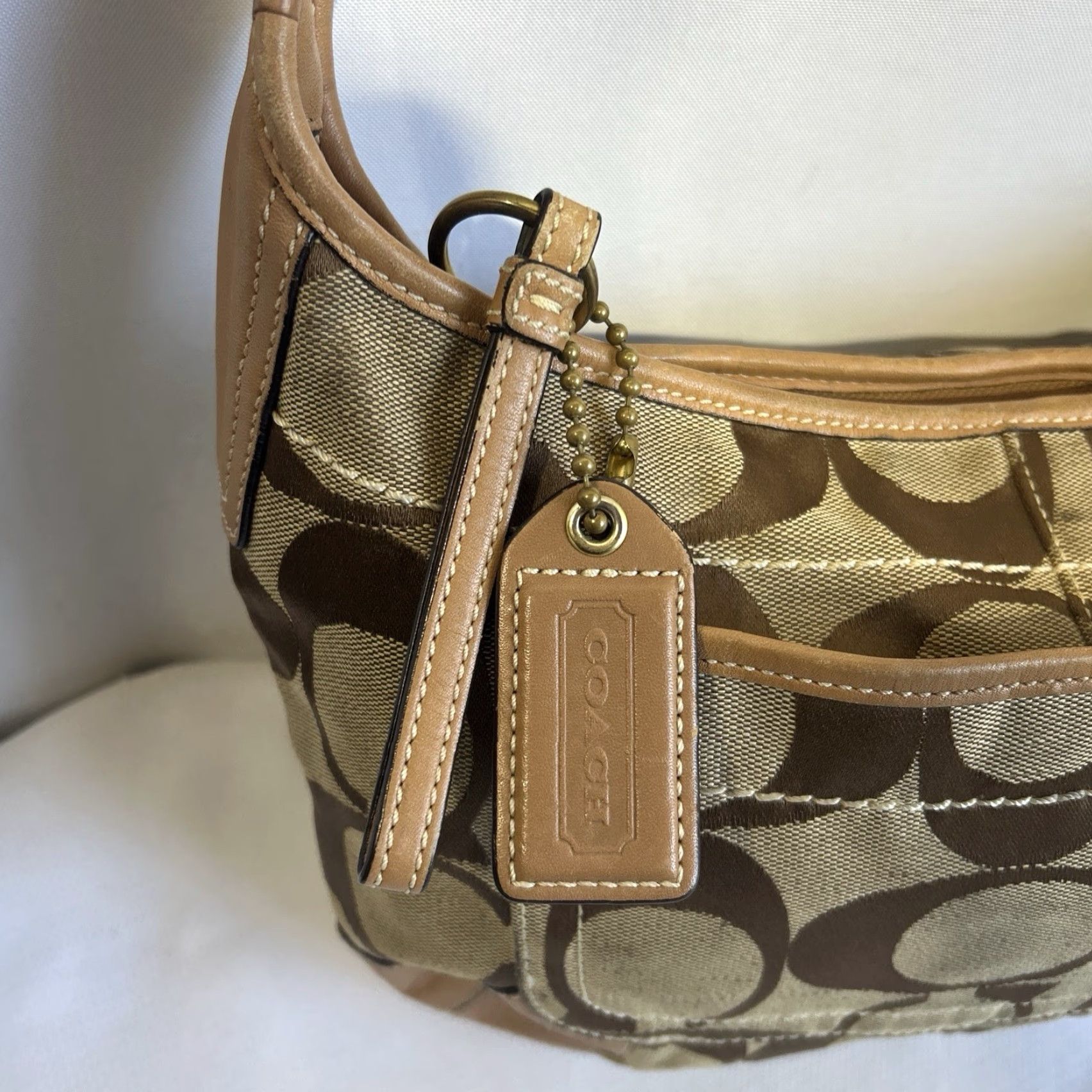 Coach VINTAGE Coach Ergo Signature Hobo Bag Womens Khaki Canvas Leather Trim Medium Tan Brown Hardware Gold Size ONE SIZE - 3 Thumbnail
