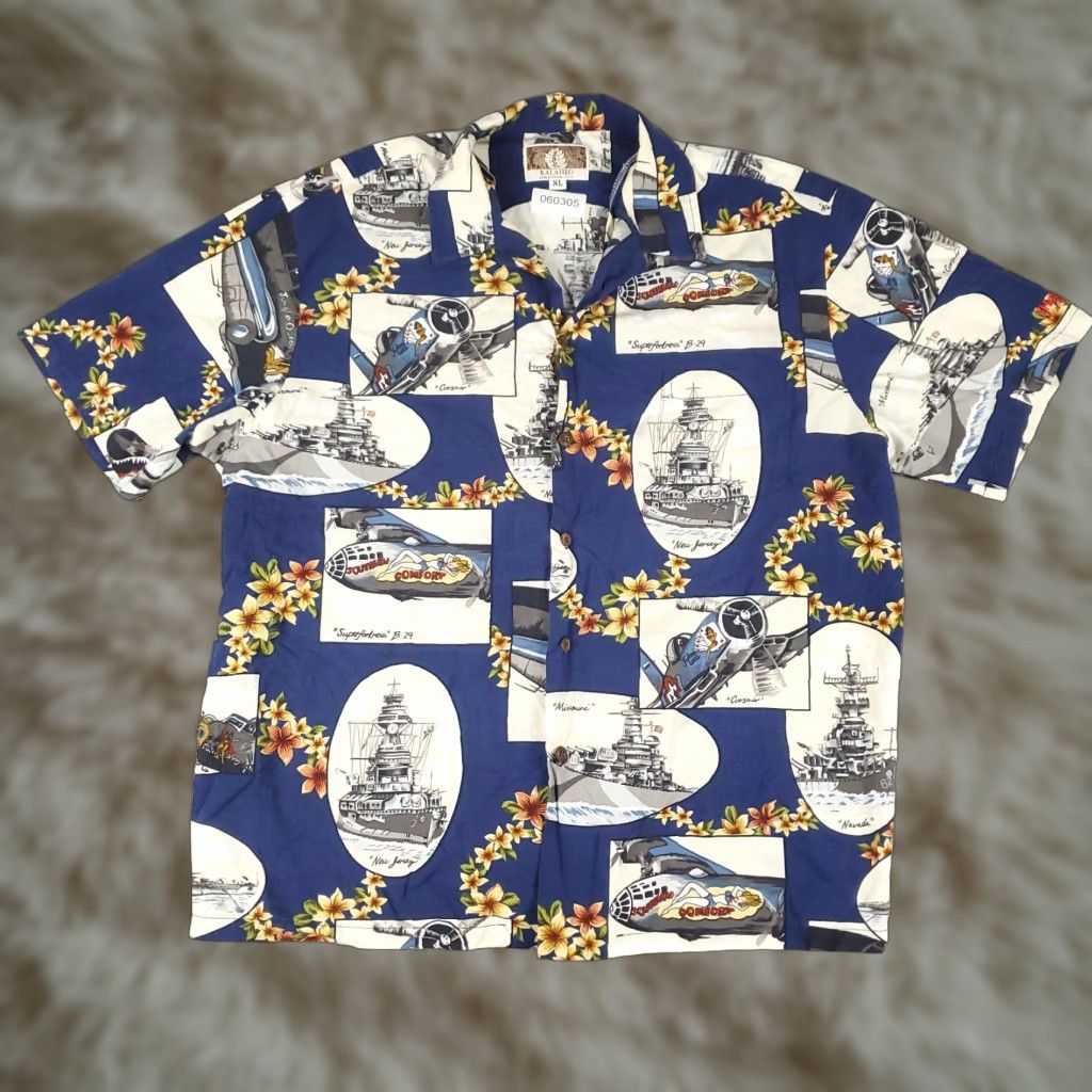 Vintage Kalaheo Shirt Men XL Blue White Hawaiian Button-Up Short Sleeve Geometric Pattern, Button Closure, Collared, Pocket, Cotton, Woven, Aloha Modern, Mens Size US XL / EU 56 / 4 - 1 Thumbnail
