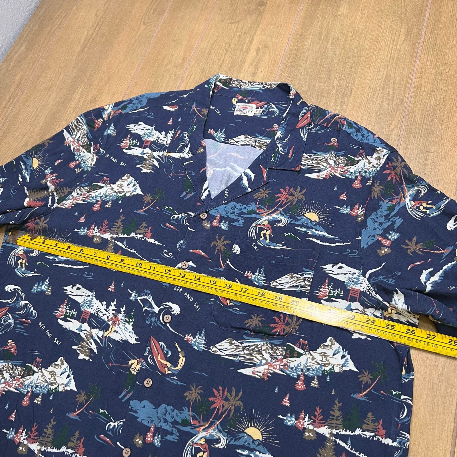 Faherty FAHERTY Camp Shirt Mens XXL Navy Button Up Short Sleeve Sea Size US XXL / EU 58 / 5 - 6 Thumbnail