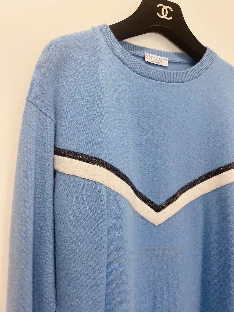 Brunello Cucinelli Brunello Cucinelli Blue Beaded Cashmere Sweater Knit Top Size S / US 4 / IT 40 - 4 Thumbnail