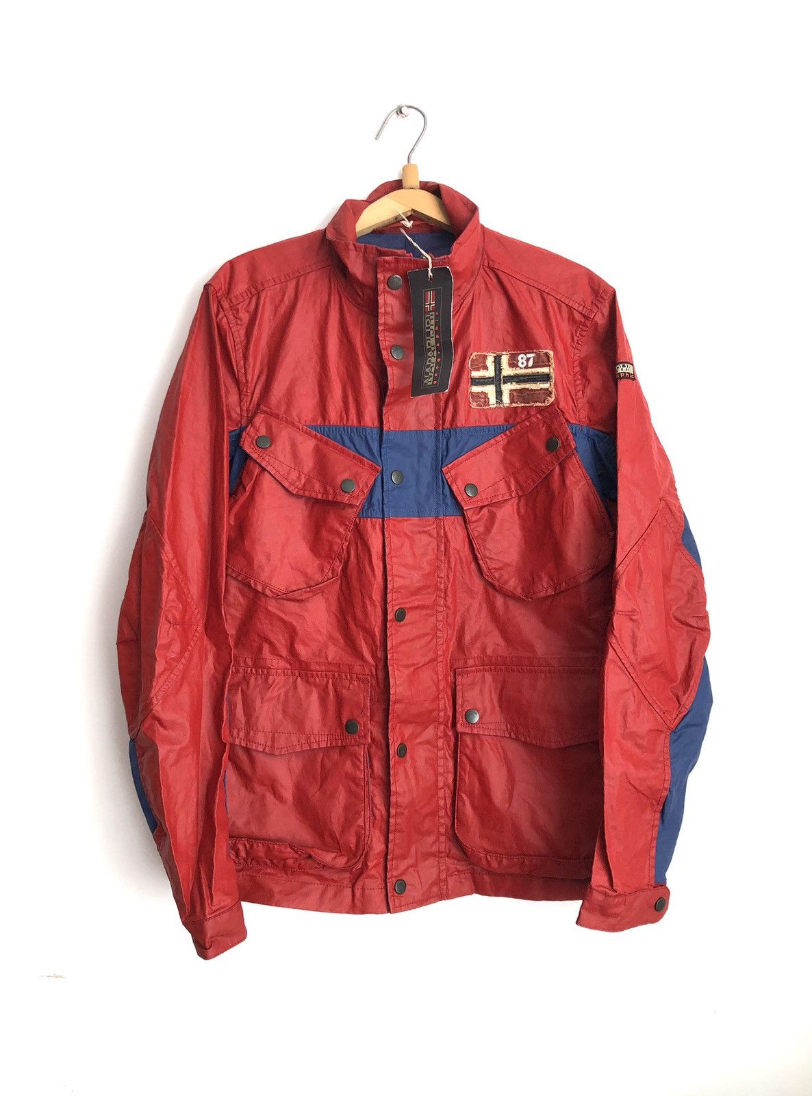 image of New Napapijri Multi Pocket Waxed Linen Jacket in Red, Men's (Size Medium)